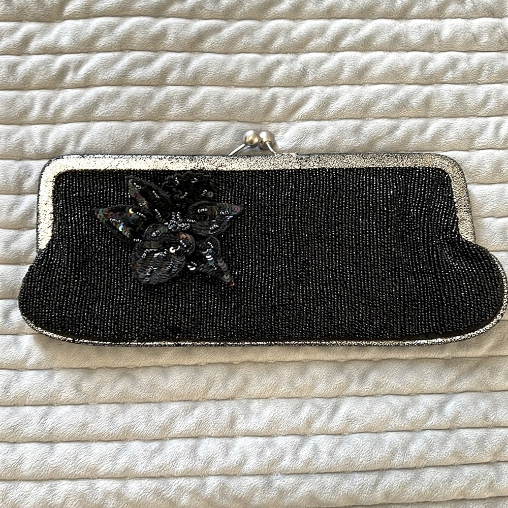 Betsey Johnson Vintage Inspired Elegant Black Beaded Clutch Purse